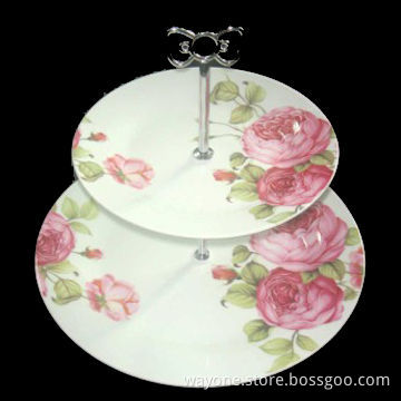 Porcelain 2-tier Round-shaped Silver Cake Stands, Microwave Safe